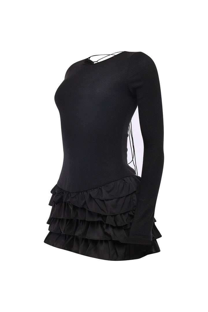 Elegant black lace-up mini dress for evening wear
