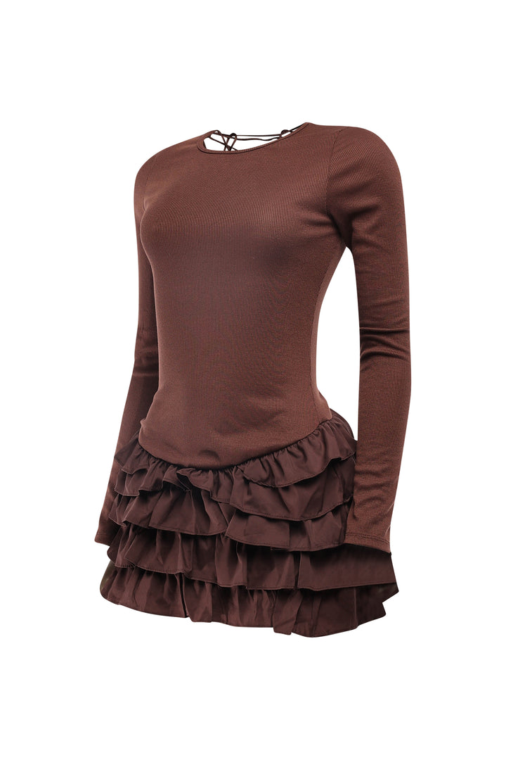 Chic brown lace-up mini dress for parties