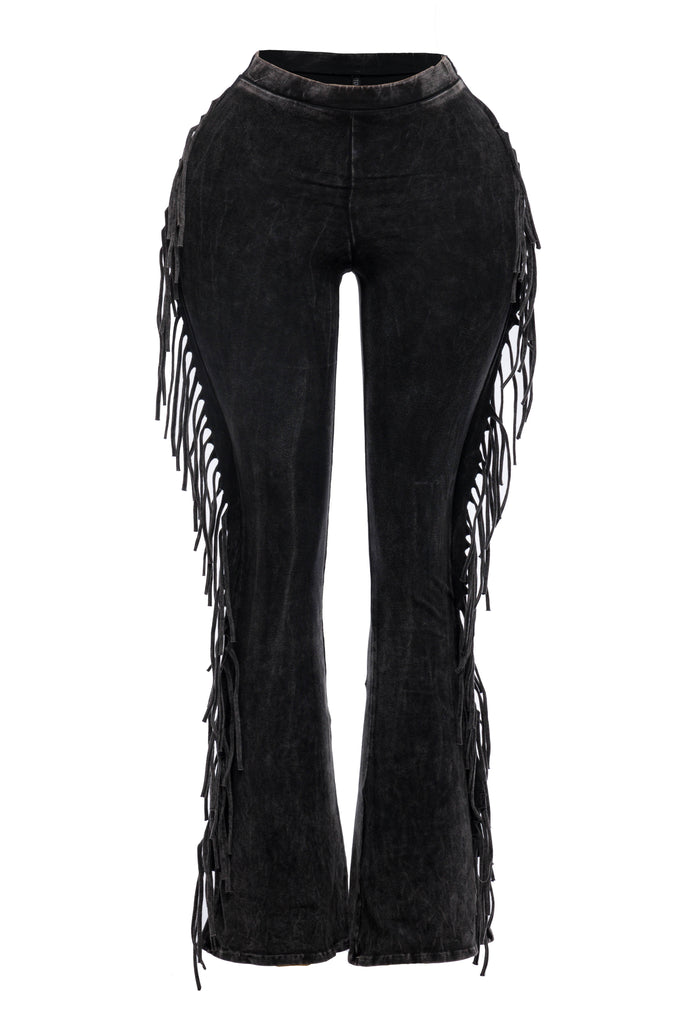Fringe-Detailed Mineral Washed Pants .