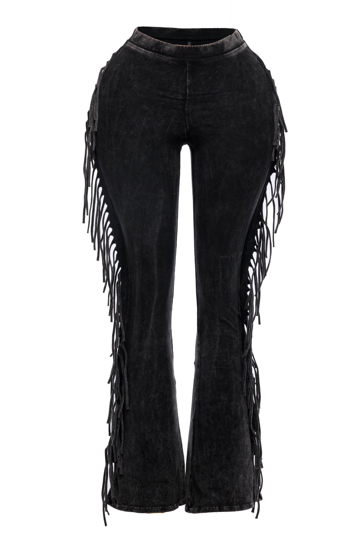 Fringe-Detailed Mineral Washed Pants .