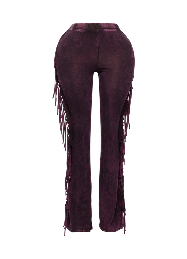 Fringe-Detailed Mineral Washed Pants
