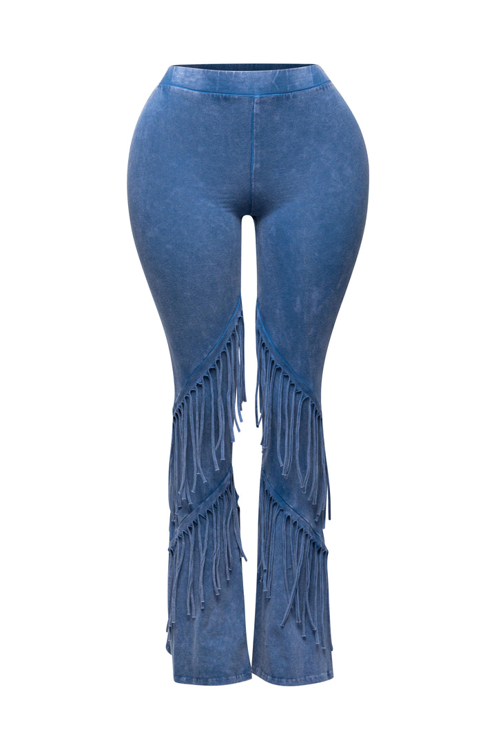 Mineral washed fringe flare pants
