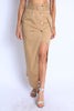 Trench Maxi skirt with high slit with button detail