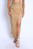 Trench Maxi skirt with high slit with button detail