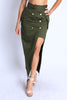 Trench Maxi skirt with high slit with button detail