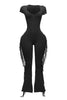 Mineral washed fringed jumpsuit.