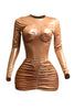 Liquid foiled bodysuit & mini skirt set