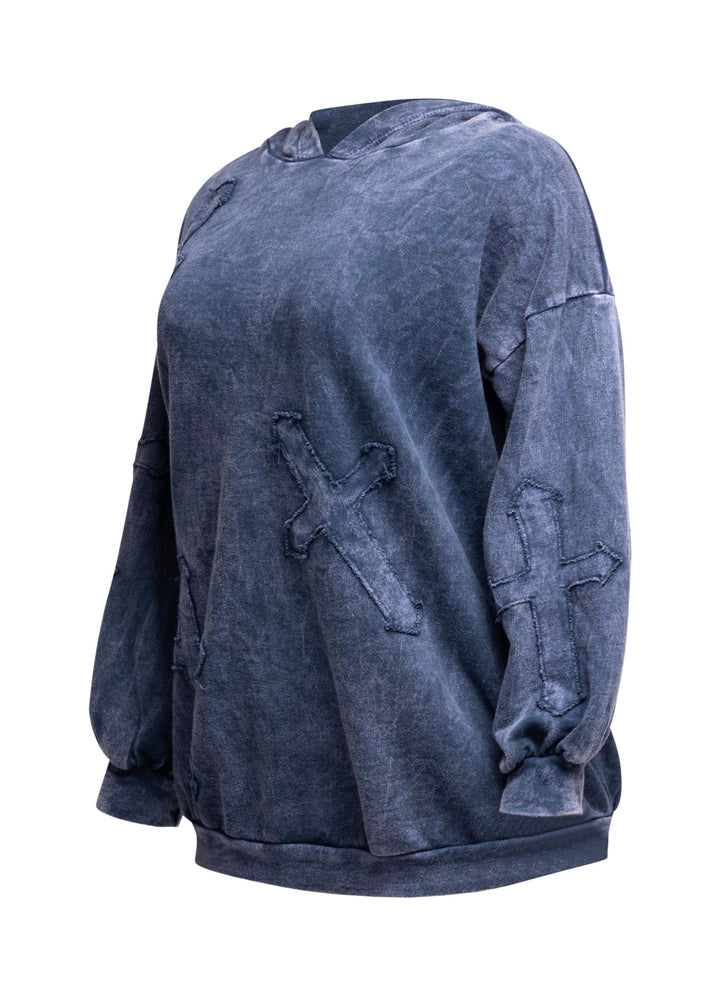 Washed hooded tunic with cross patches