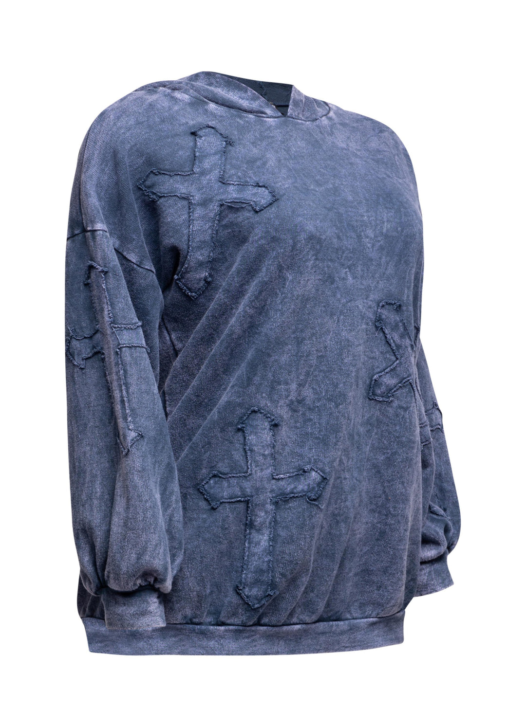 Washed hooded tunic with cross patches