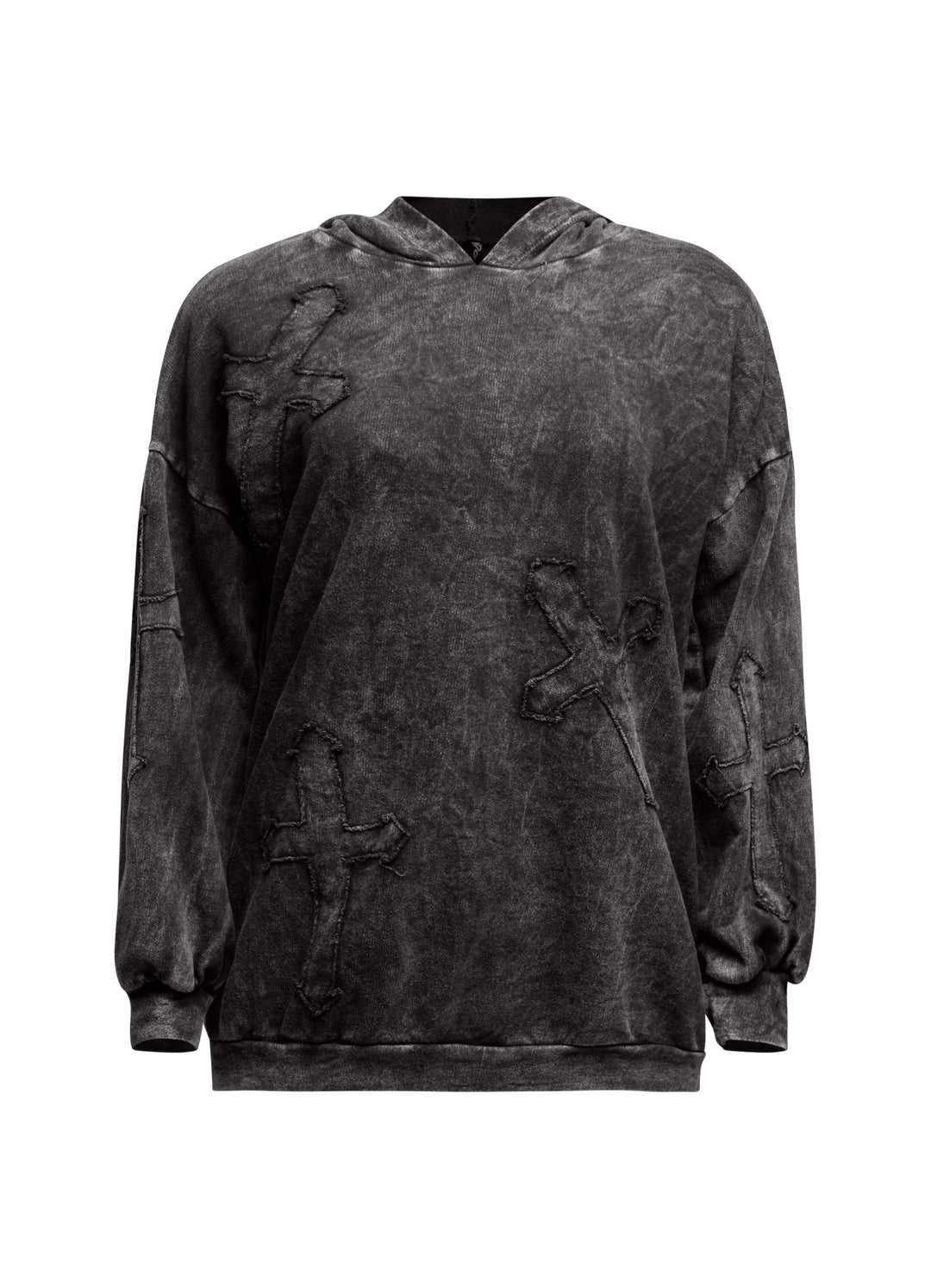 Washed hooded tunic with cross patches