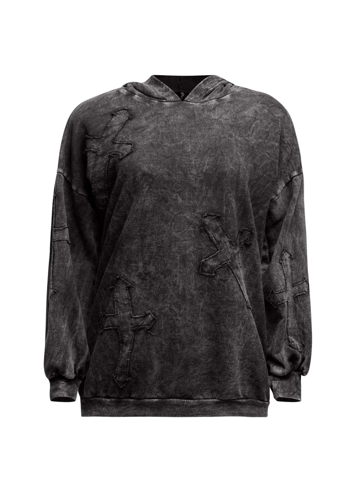 Washed hooded tunic with cross patches