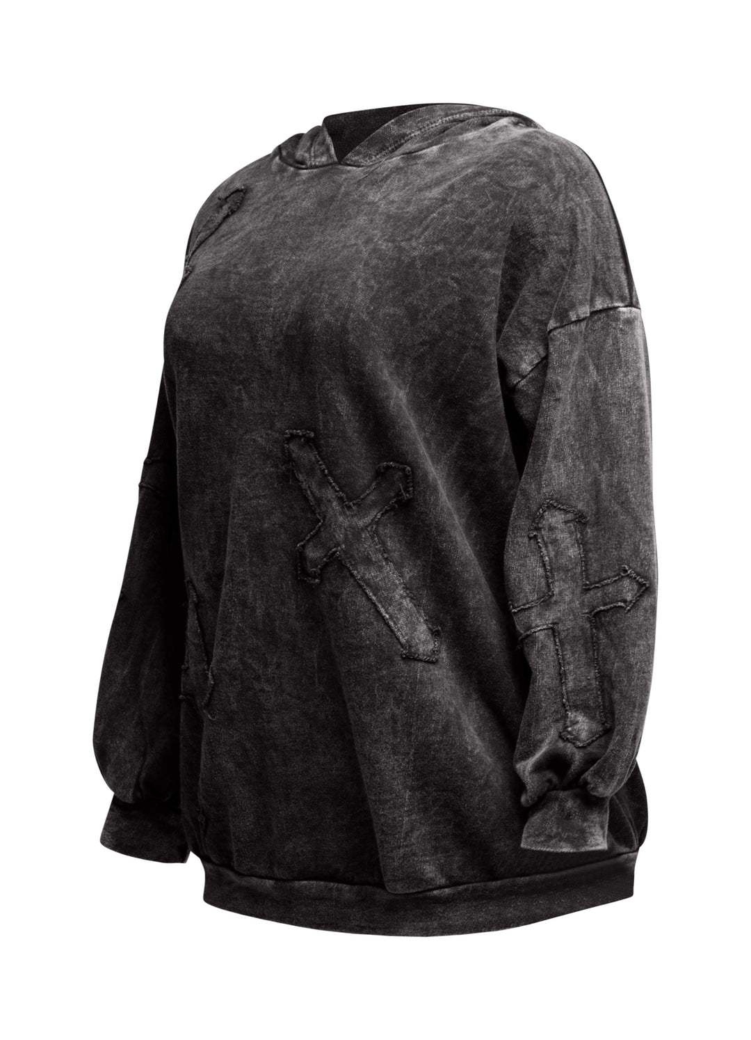 Washed hooded tunic with cross patches