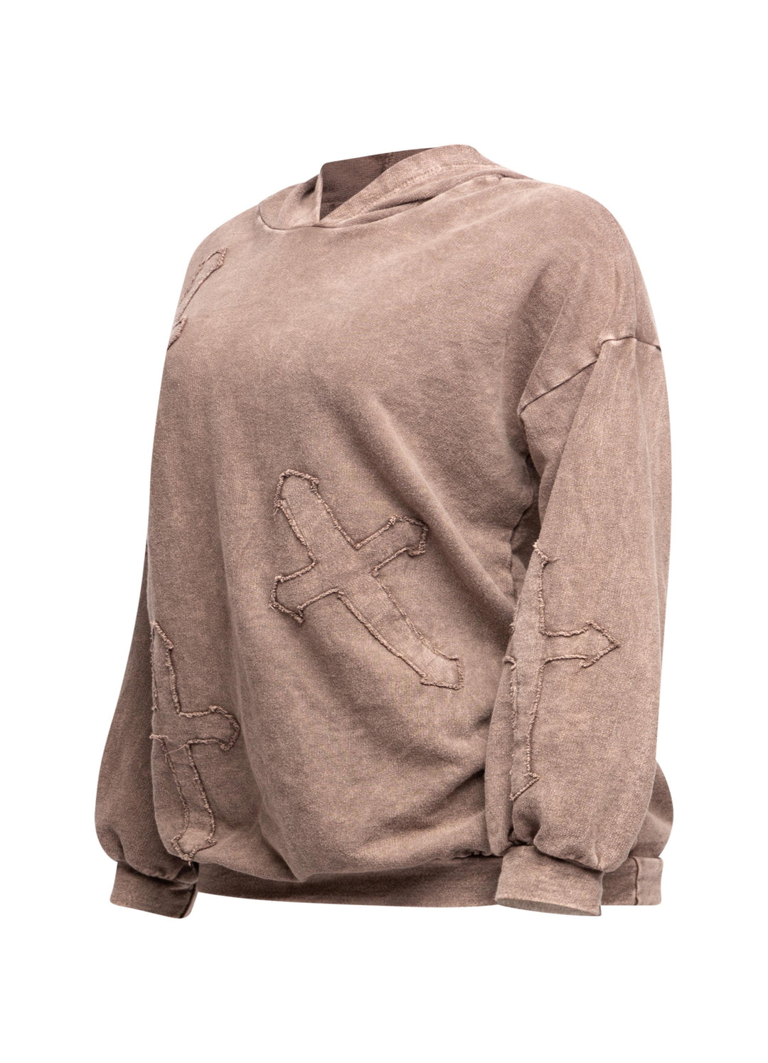 Washed hooded tunic with cross patches