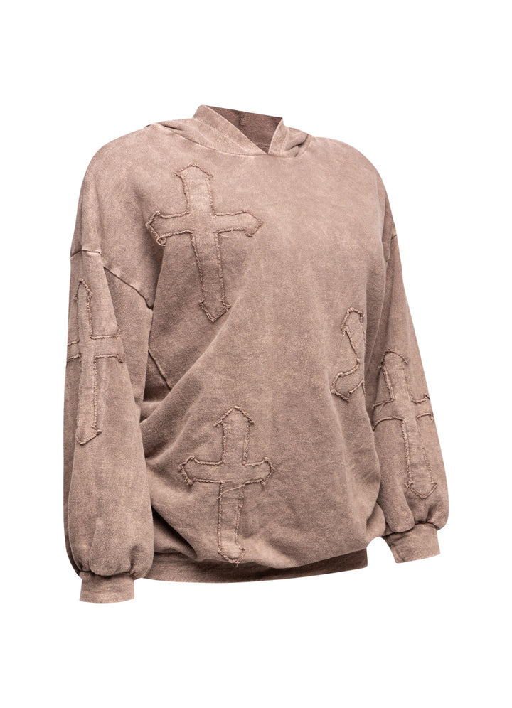 Washed hooded tunic with cross patches