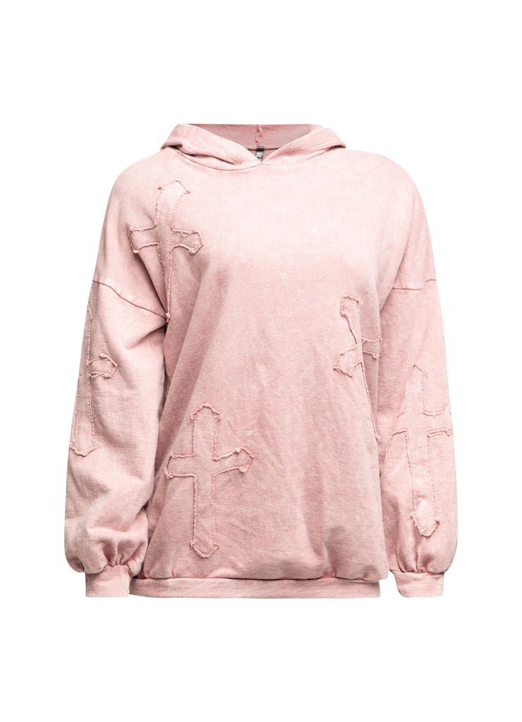Washed hooded tunic with cross patches
