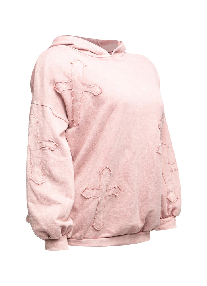 Washed hooded tunic with cross patches