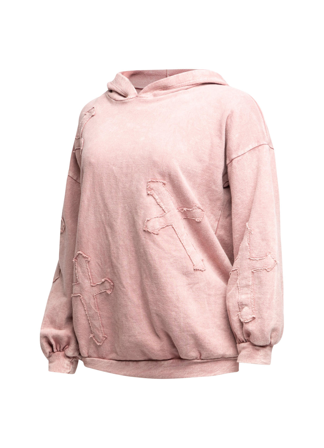 Washed hooded tunic with cross patches