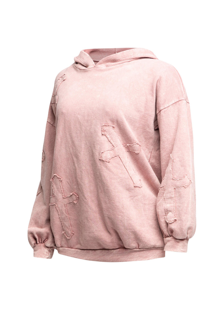 Washed hooded tunic with cross patches