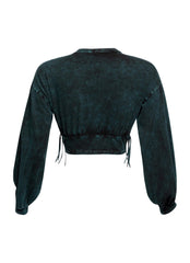 Washed fringe detailed bubble sleeve top