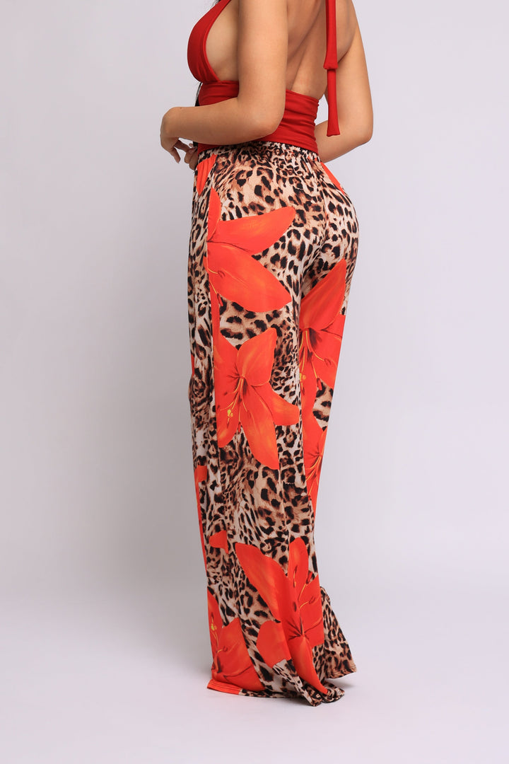 Printed wide leg pants.