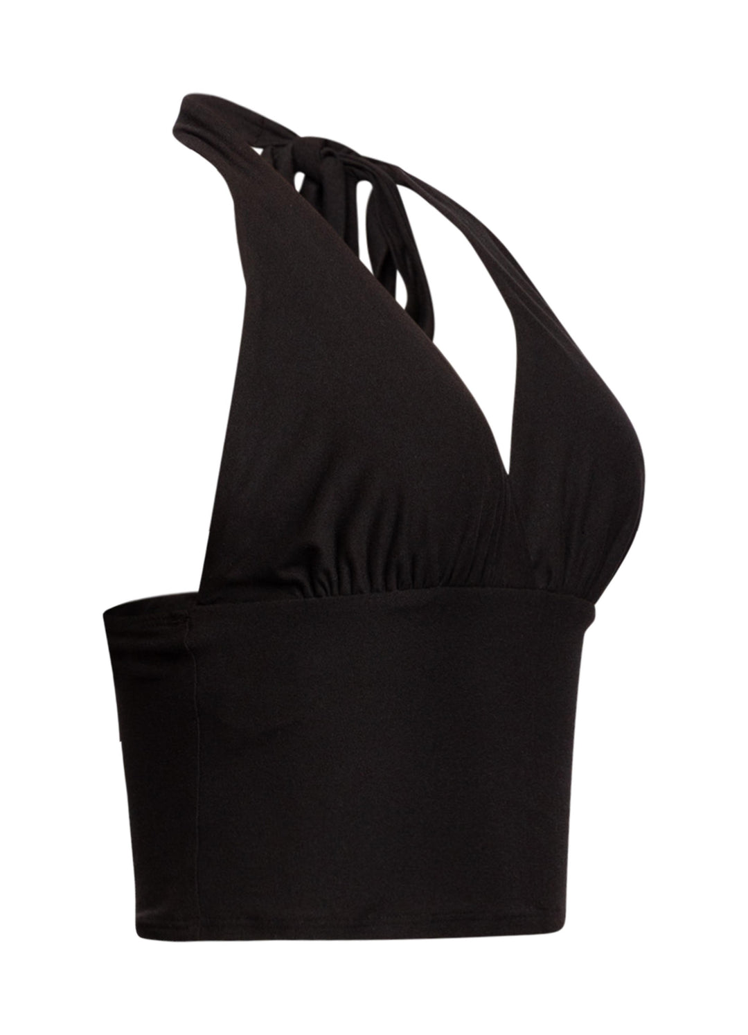 Black sleeveless open back top with stretch fit