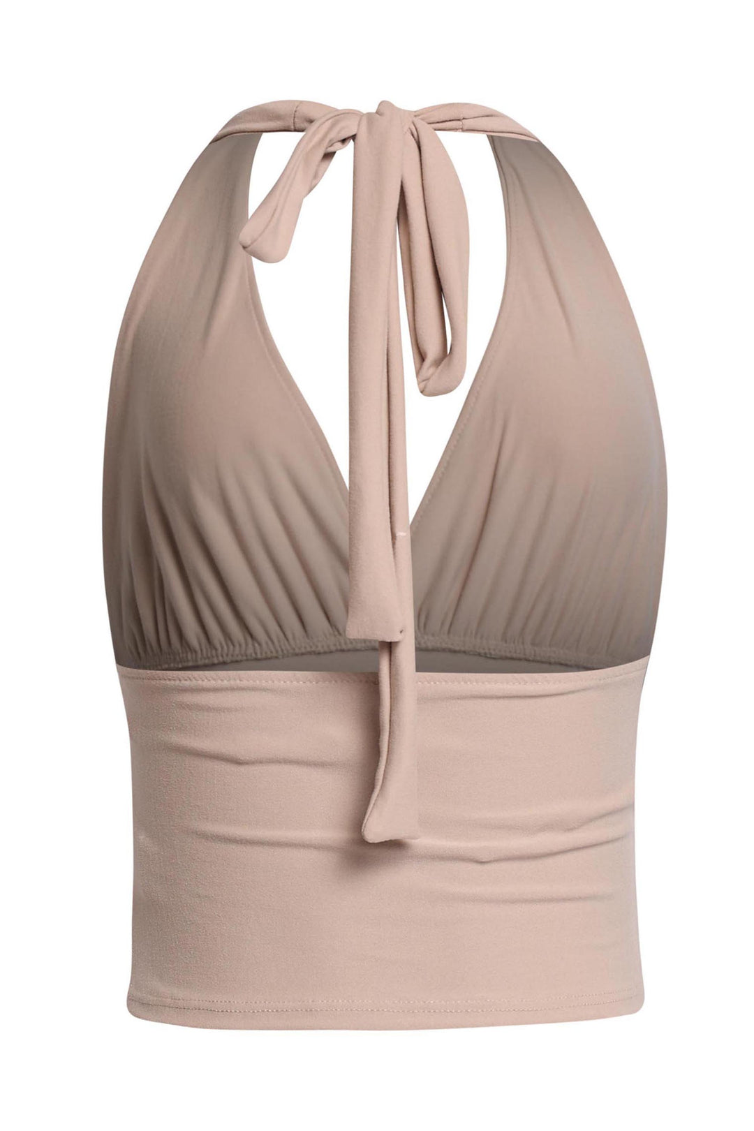 Backless oyster halter top with clean, modern vibe