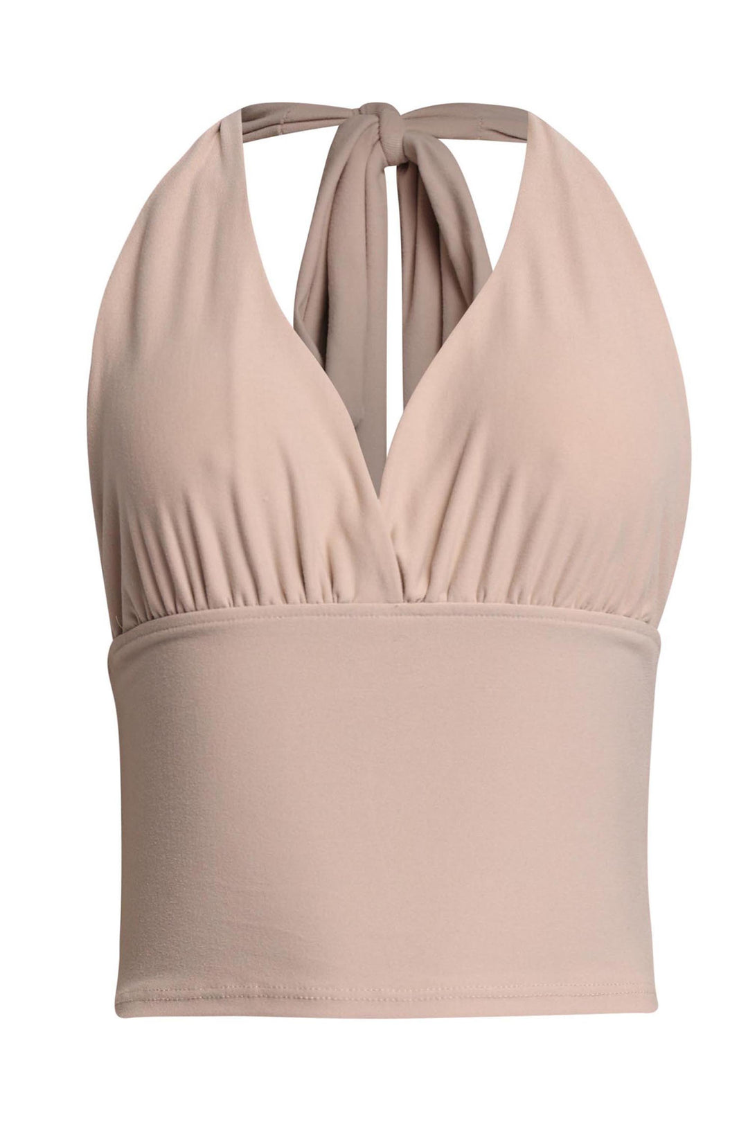 Oyster beige halter top with open back and tie detail