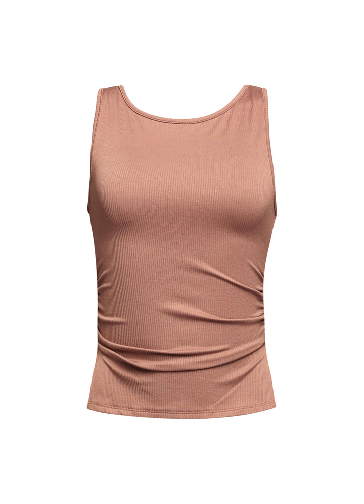 Sleeveless boat neck rib top