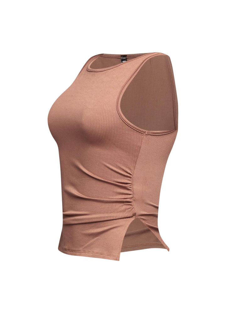 Sleeveless boat neck rib top