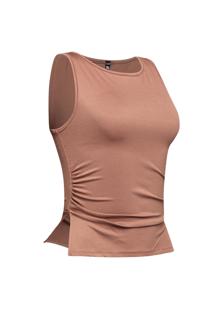 Sleeveless boat neck rib top