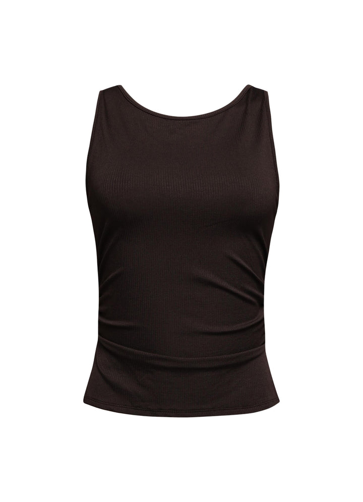 Sleeveless boat neck rib top