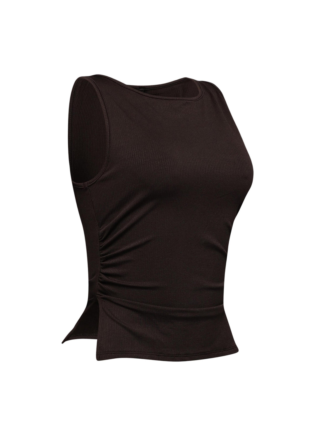 Sleeveless boat neck rib top