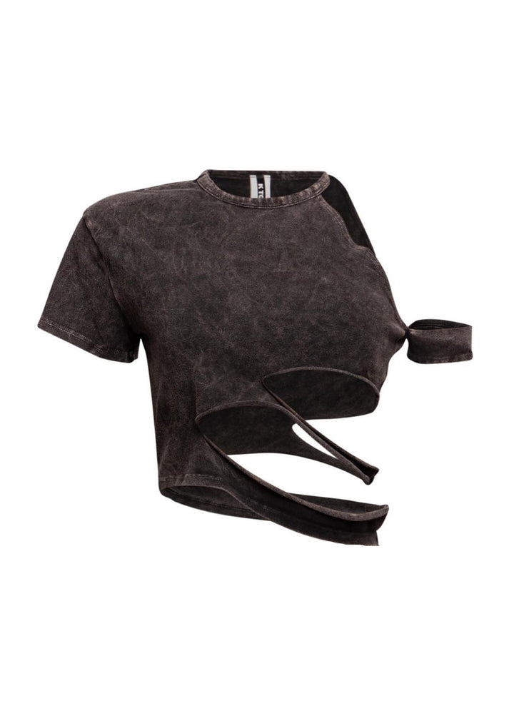 Cutout detailed washed t shirt