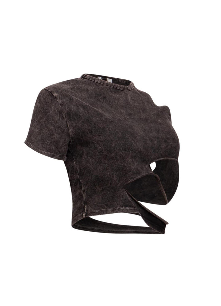 Cutout detailed washed t shirt