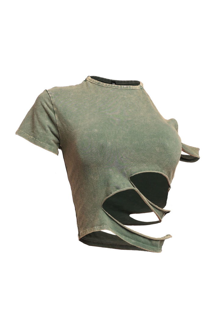 Cutout detailed washed t shirt