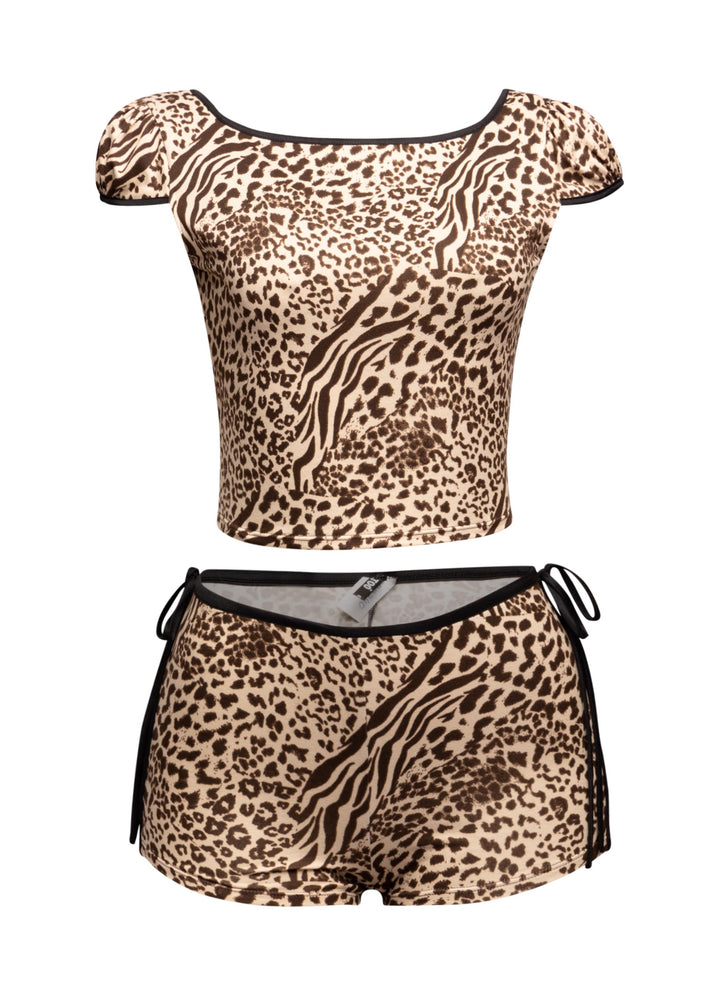 Leopard Short Set W Bow Accents
