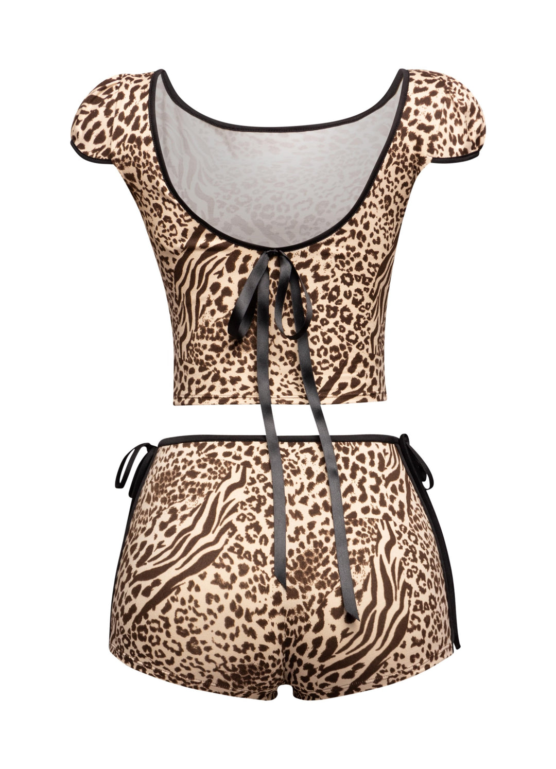 Leopard Short Set W Bow Accents