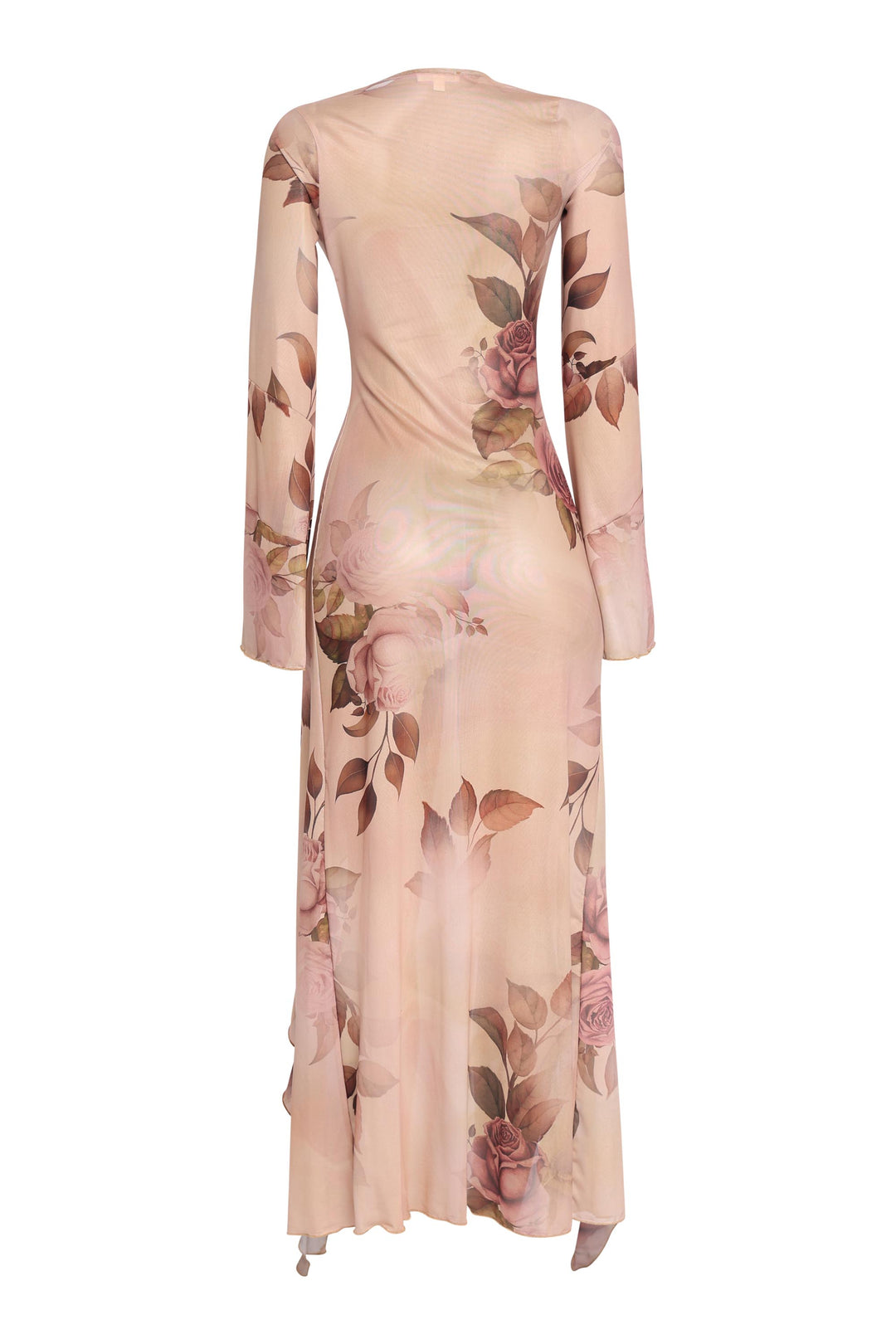 Nude combo chiffon top with feminine flared sleeves and draped silhouette styled for beachside dinners and vacation dressing