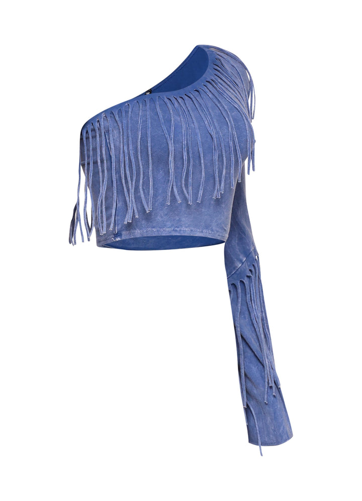 One shoulder fringe top