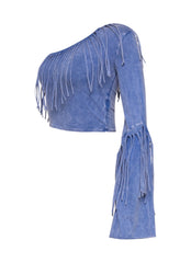 One shoulder fringe top