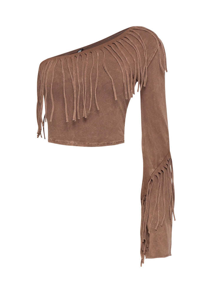 One shoulder fringe top