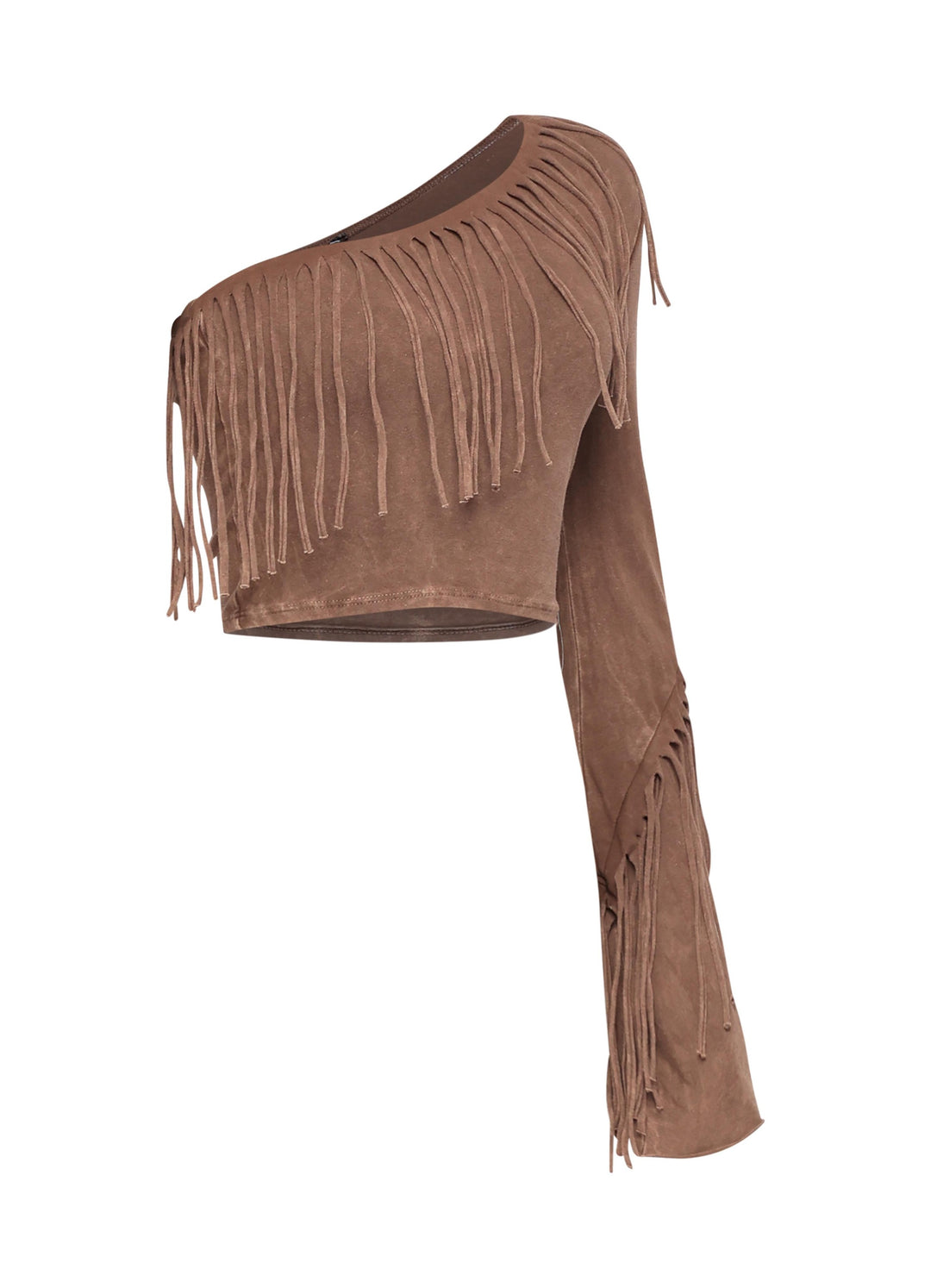 One shoulder fringe top