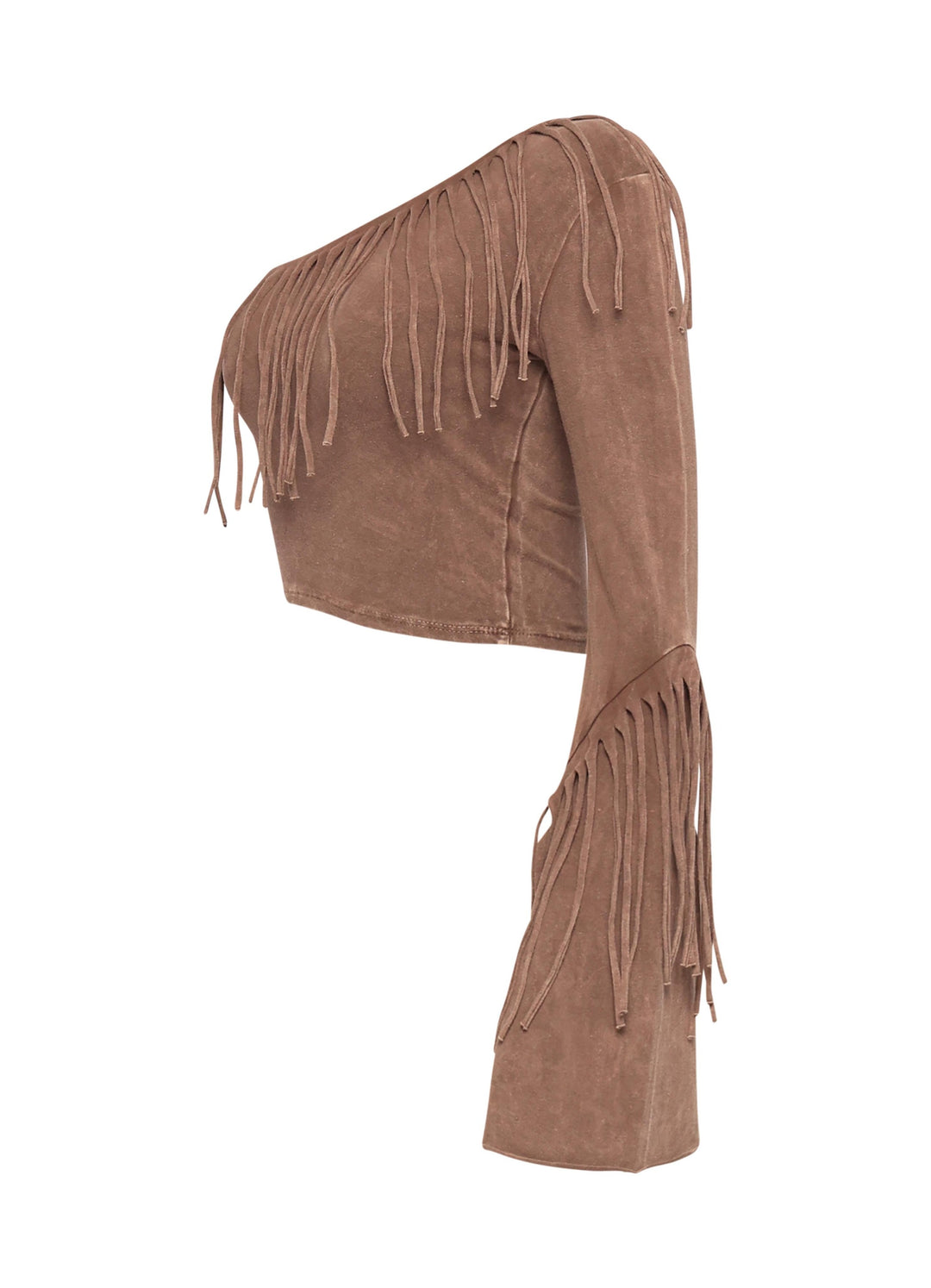 One shoulder fringe top