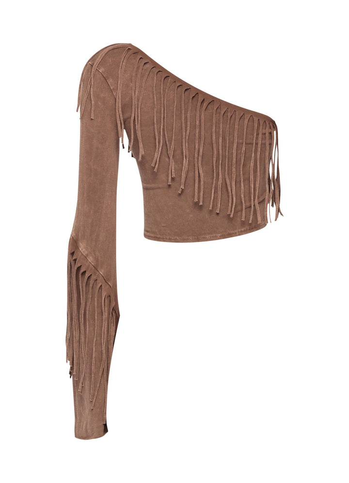 One shoulder fringe top