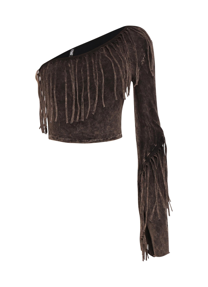 One shoulder fringe top