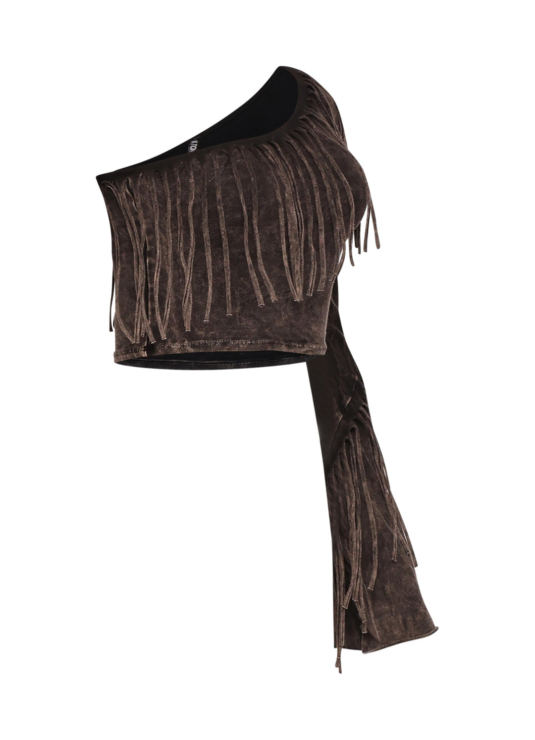 One shoulder fringe top