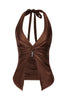 Brown halter top with shiny stretch finish and twist detail