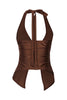 Brown sleeveless Y2K-inspired top with knot accent and split hem