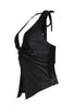 Black fitted halter top with soft shine and cutout twist front