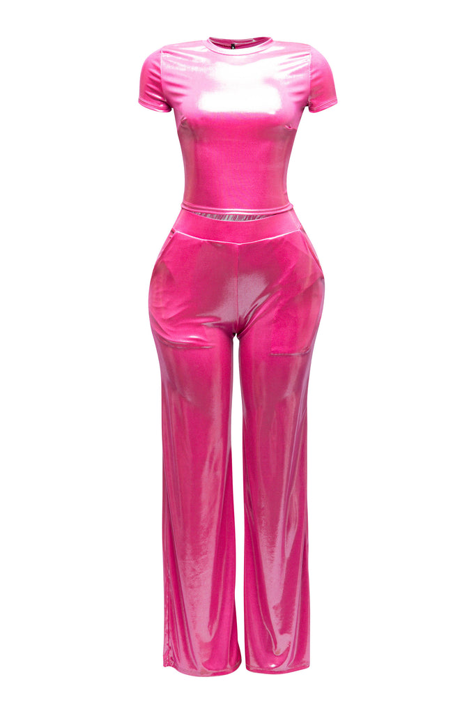 Crop top and wide leg pants